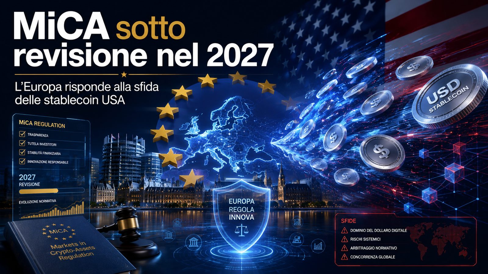 MiCA sotto revisione nel 2027: l'Europa risponde alla sfida delle stablecoin USA