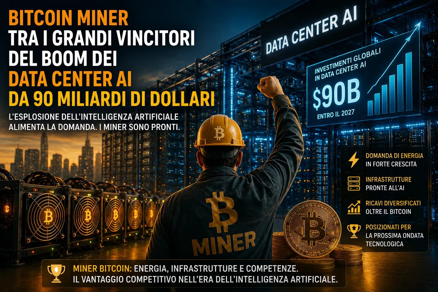 Miner di Bitcoin protagonisti del boom AI da 90 miliardi di dollari