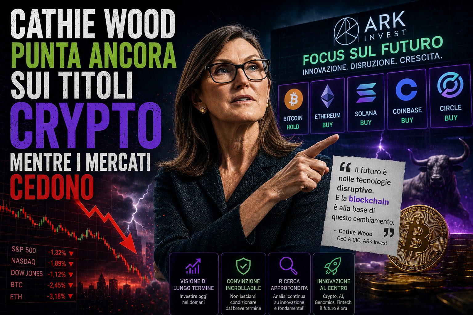 Cathie Wood punta ancora sui titoli crypto mentre i mercati cedono