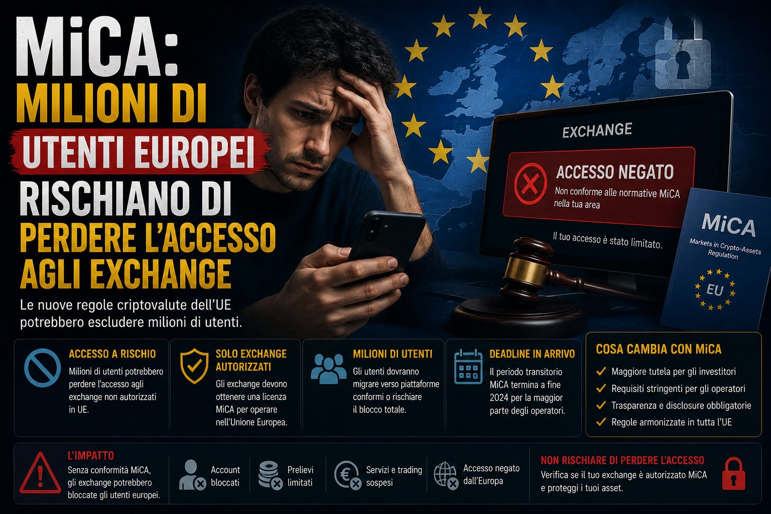 MiCA: milioni di utenti europei rischiano di perdere l'accesso agli exchange