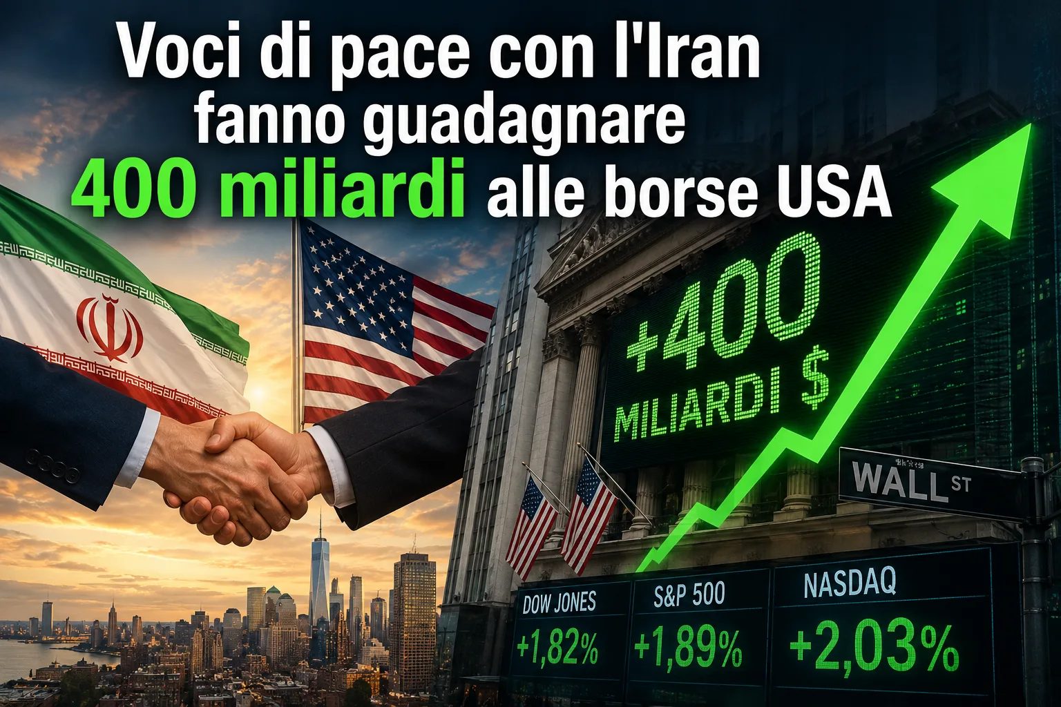 Voci di pace con l'Iran fanno guadagnare 400 miliardi alle borse USA