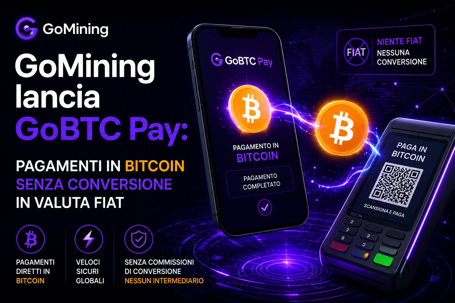 GoMining lancia GoBTC Pay: pagamenti in Bitcoin senza conversione in valuta fiat