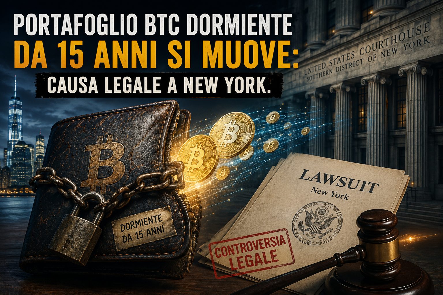 Portafoglio BTC dormiente da 15 anni si muove: causa legale a New York