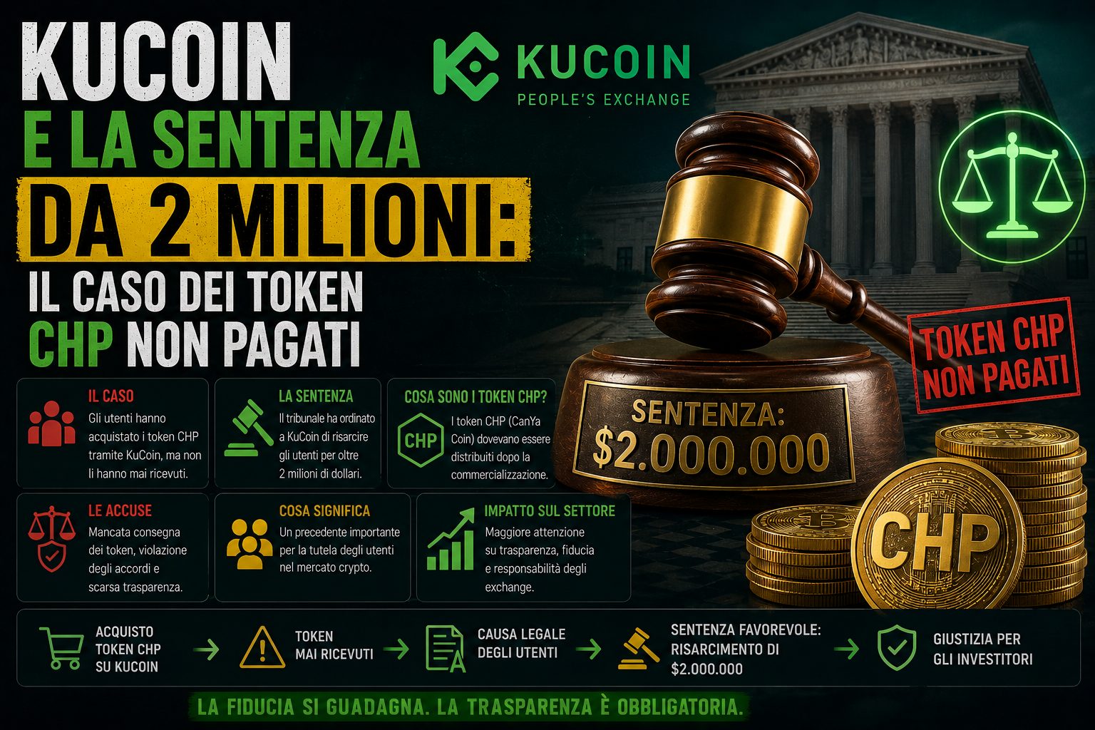 KuCoin e la sentenza da 2 milioni: il caso dei token CHP non pagati