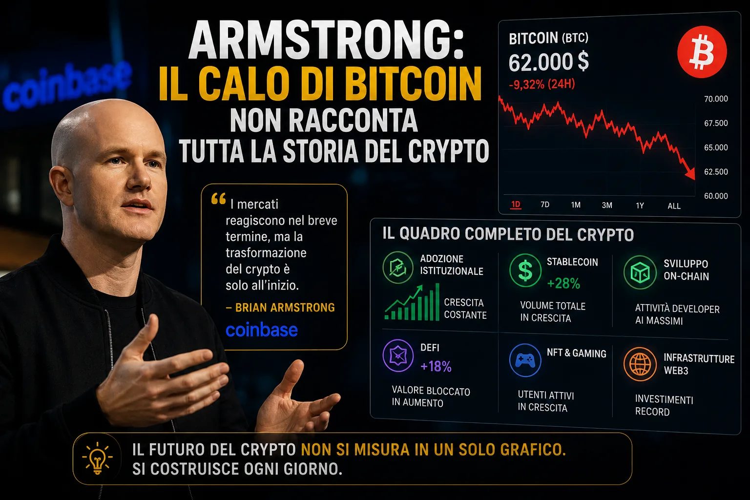 Armstrong: il calo di Bitcoin non racconta tutta la storia del crypto