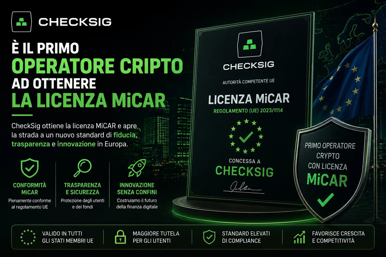 CheckSig è il primo operatore cripto ad ottenere la licenza MiCAR