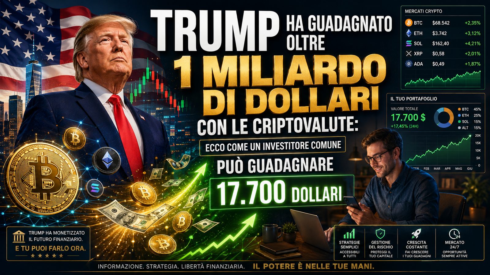 Trump ha guadagnato oltre 1 miliardo di dollari con le criptovalute: ecco come un investitore comune può guadagnare 17.700 dollari