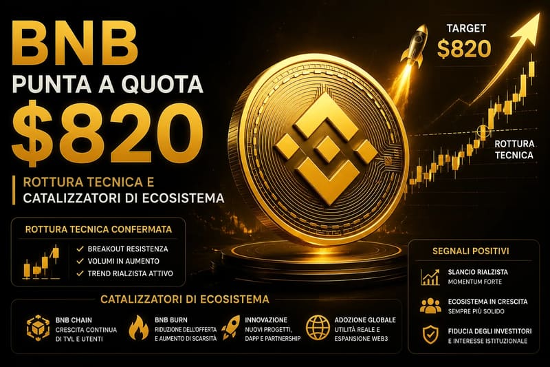 BNB punta a quota $820: rottura tecnica e catalizzatori di ecosistema