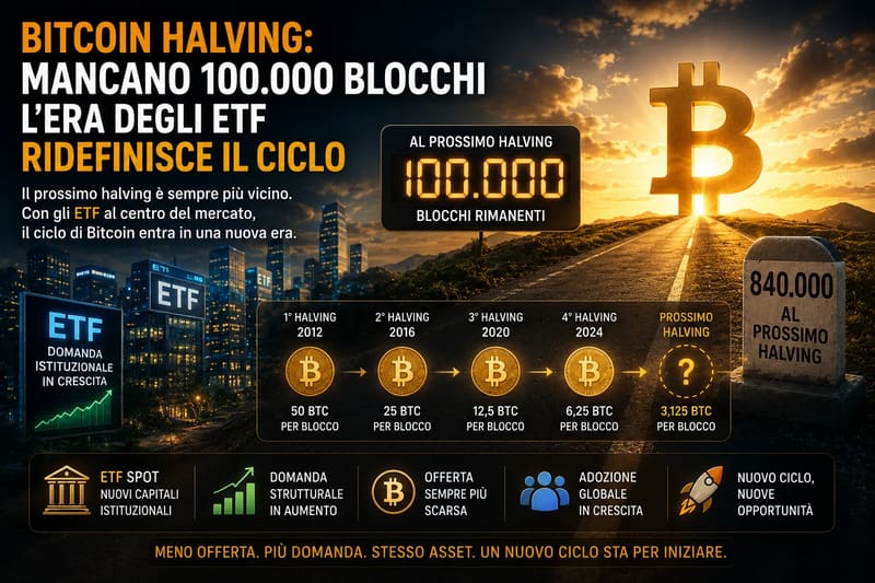 Bitcoin verso il quinto halving: 100.000 blocchi e l'era degli ETF cambiano tutto
